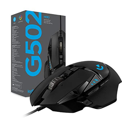 Logitech G502 Hero Wired Gaming Mouse - Black | High performance, 25,600 DPI, RGB, adjustable weights, 11 programmable buttons, on-board memory, PC/Mac - style: Wired