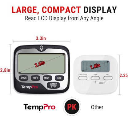 TempPro TM01 2-in-1 Kitchen Timers for Cooking with 12/24H Clock Mode | Magnetic Timer with Adjustable Alarm Volume, Digital Timer with Touch Backlight, Kids Timers for Classroom Teacher Supplies - size: Digital Timer 1 Pack