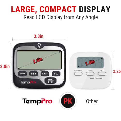 TempPro TM01(2 Pack) 2-in-1 Kitchen Timers for Cooking with Clock Mode | Magnetic Timer with Adjustable Alarm Volume, Digital Timer with Touch Backlight, Kids Timers for Classroom Teacher Supplies - size: Digital Timer 2 Pack
