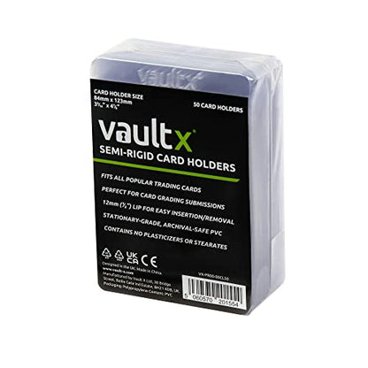 Vault X Semi-Rigid Trading Card Holders (50 Pack), Hard Sleeves for Trading Card Grading Submissions, Card Protectors - size: 50 Pack