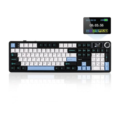 EPOMAKER X Aula F108 PRO Wireless Gaming Keyboard with Screen, 8000mAh Battery, 104 Hot-Swappable and Programmable Keys and Knob, RGB Backlight, for Mac/PC/Android (Blue&White&Black) - color: Blue&White&Black