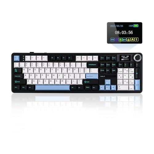 EPOMAKER X Aula F108 PRO Wireless Gaming Keyboard with Screen, 8000mAh Battery, 104 Hot-Swappable and Programmable Keys and Knob, RGB Backlight, for Mac/PC/Android (Blue&White&Black) - color: Blue&White&Black