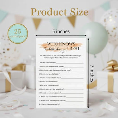 Birthday Party Games for Adults, 25 Card Interactive Group Game Set for Milestone Celebrations - A04 - color: Who Knows Her Best1