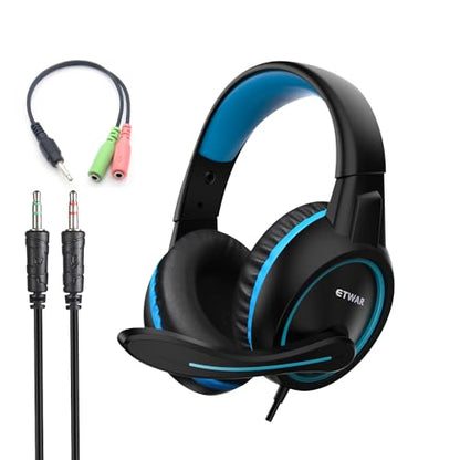 B3 Gaming Headset for Nintendo Switch, Xbox One, PS4, Mega Bass Surround and Noise Cancelling 3.5mm Jack Over Ear Headphones with Mic for Laptop PC Smartphones Blue - color: Blue