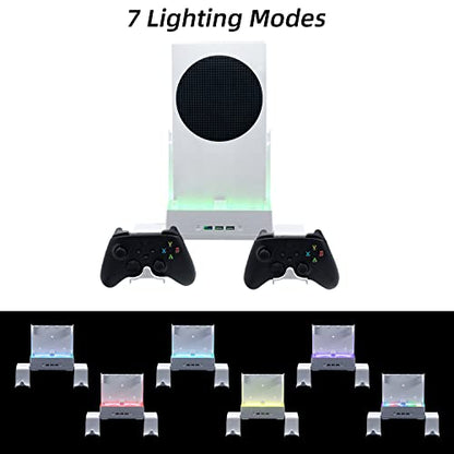 Mcbazel Wall Mount for Xbox Series S, Wall Mount Kit Accessories with Dual Cooling Fans & RGB Light, 3-Speed Adjustable Stand, Extra USB Ports, 2 Controller Holder for Xbox Series S Console - White