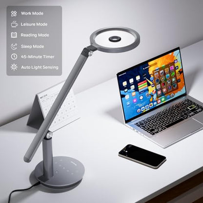 Honeywell H6 Desk Lamp for Home Office, Dimmable Reading Table Light, Gray | Sunturalux CRI≥97, RG0 Low Blue Light, Flicker-Free, 800LM Dimmable with Timer for Webcam, Study, Office & Bedroom - color: Gray
