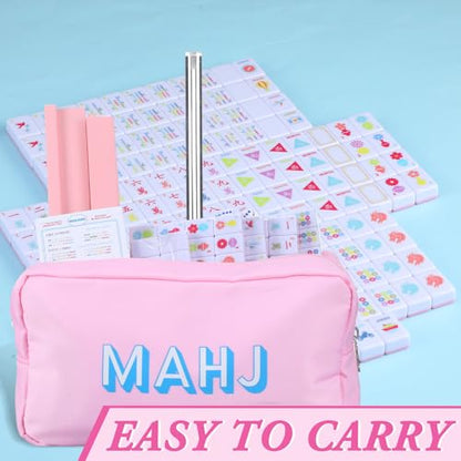 Soulchen Mini American Mahjong Tile Set Include 160 0.8 Inch Mahjong Tiles 2 Dice 4 Wooden Rulers 1 Accessory Bag 4 Beginner Rule Cards(Stylish) - style: Stylish