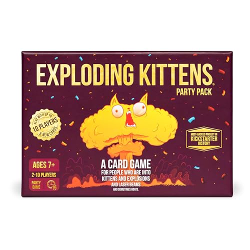 Exploding Kittens Party Pack, 2-10 Players, Ages 7+, Party Card Game | More players, more cards, more chaos! Quick-to-learn card game plays up to 10 and is great for parties or family game night - style: Larger Party Edition