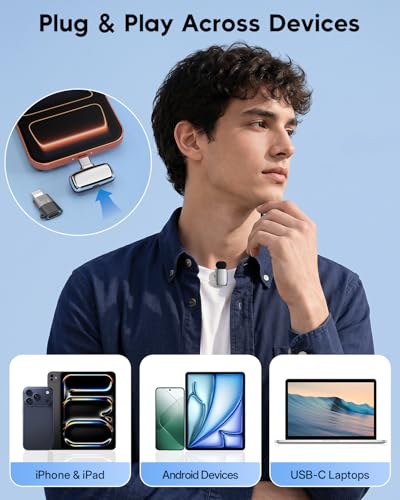ZealSound Mini Wireless Lavalier Microphone for iPhone iPad Android, Dual Channel Wireless Microphones with Noise Cancellation, Mute & Volume Control, 33H Battery Case, USB-C & Lightning Plug & Play - color: Silver