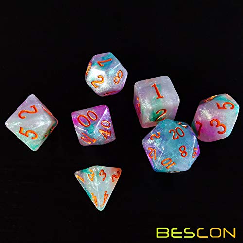 Bescon Magical Stone Dice Set Series, 7pcs Polyhedral RPG Dice Set Fairy Spirit, Polybag Packing - color: Fairy Spirit in Polybag