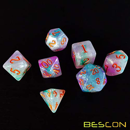 Bescon Magical Stone Dice Set Series, 7pcs Polyhedral RPG Dice Set Fairy Spirit, Polybag Packing - color: Fairy Spirit in Polybag