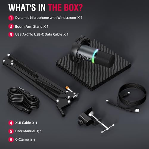 Gaming Microphone Kit for Streaming & Podcast, Dynamic RGB PC Mic with USB/XLR Cable, Boom Arm Stand, Mute Button, Headphone Jack, Ideal for Vocals, Voice-Over & Zoom Calls/Teams Meetings. - color: Gray