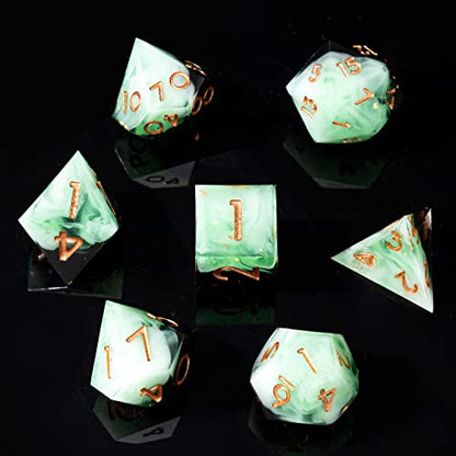 Sharp Edge DND Dice Set Handmade 7 Accessories Dice for Dungeons and Dragons TTRPG Games, Multi-Sided RPG Polyhedral Resin Sharp Edge Dice Roleplaying Games (Gradient Green) - color: Gradual Green