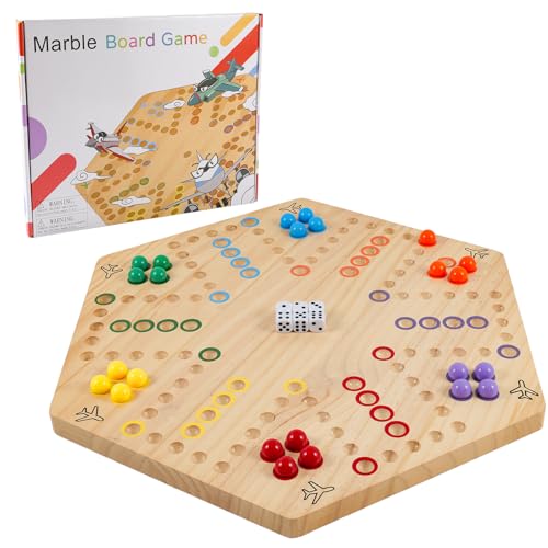 Large 20 inches Wood Wahoo Marble Board Game 2 Sided Game 2-6 Player | solid wooden wahoo marble board game with marbles and dice; fit party game night and indoor group entertainment - color: Large, Natural Wood