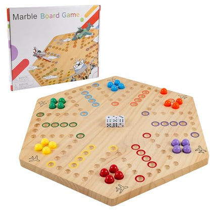 Large 20 inches Wood Wahoo Marble Board Game 2 Sided Game 2-6 Player | solid wooden wahoo marble board game with marbles and dice; fit party game night and indoor group entertainment - color: Large, Natural Wood