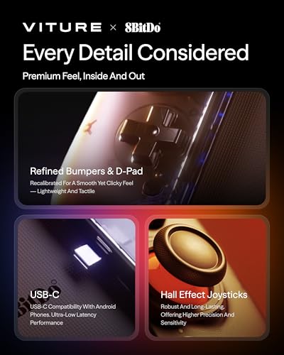 VITURE x 8BitDo Ultimate Mobile Gaming Controller – World’s First for XR Glasses | USB-C Connection for Minimum Latency, Hall Effect Sticks, Charge While Playing, Pro Performance for Android