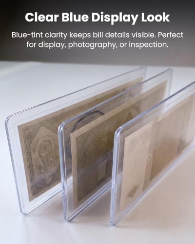 25 Pack Large Currency Toploader, 7 x 3 Money Sleeves Holders | 7.56 x 3.38 In 39PT Rigid PVC Dollar Bill Holders For Large Bills, Paper Currency Notes & Collectible Banknotes, Blue Tint
