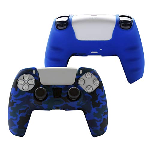 Hikfly Silicone Cover Compatible with PS5 Controller Skin Non-Slip Grips Compatible with PlayStation 5 Controller- 2 x Skin with 8 x Thumb Grip Caps(Blue,Red)