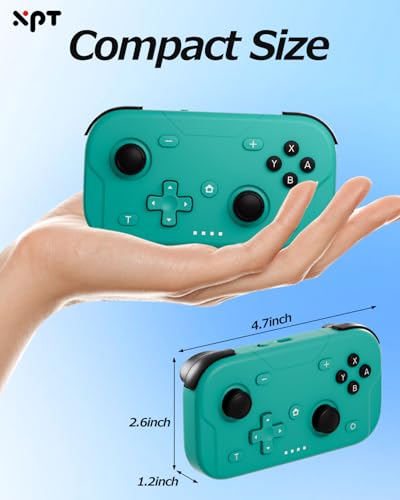 XPT Portable Mini Controller for Nintendo Switch 2/Switch 1/PC/iOS/Android/Steamdeck, Joystick Lift and Down Design,Wireless Bluetooth & Wired Gamepad with Turbo Function, 6-Axis Gyro, HD Vibration & 3D Joysticks, Home Button Wake-Up (green) - color: Gree
