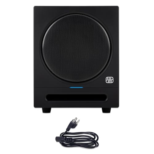 PreSonus Eris Sub 8BT — 8" Inch Powered Subwoofer, Powered Sub, Active Subwoofer, Wireless, Bluetooth, Home Audio, Bass Speaker, Home Theater, Music Production, Gaming | 8 Woven Glass-Fiber Driver, 100W Class-Ab Amp, Low-Pass 50-130 Hz, High-Pass 80 Hz -