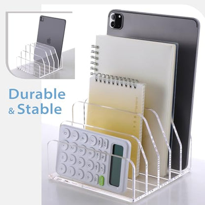 SANRUI Acrylic Bill Letter Organizer Holder for Desk, Clear 5 Compartments | Laddered Mail Sorters, Multifunction Desktop Envelope Folder Racks Document Holders for Office, Home, School - size: 5 Laddered Compartments