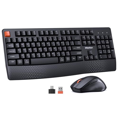 MEETION New Wireless Keyboard and Mouse, Computer Keyboard Mouse Combo, 3 DPI Adjustable Mouse Full-Sized Cordless Keyboard, for PC/Computer/Laptop/Windows/Mac, Black New 2025 - color: Black