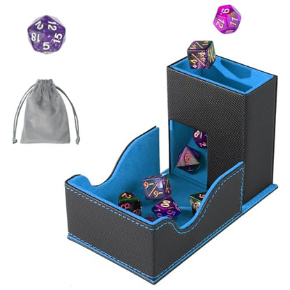 Dice Roller Tower, Premium DND Magnetic Dice Tray, Foldable PU Leather Dice Tower RPG Gifts for Dungeons and Dragons MTG Dm & Player Black/Blue - color: Black/Blue