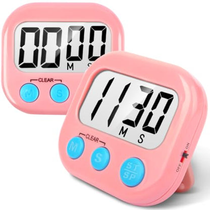 2 Pack Kitchen Timers Loud Ring Digital Timers for Cooking Magnetic Pink - color: Pink