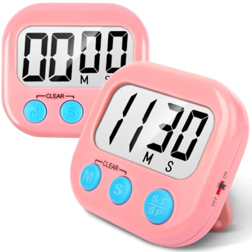 2 Pack Kitchen Timers Loud Ring Digital Timers for Cooking Magnetic Pink - color: Pink