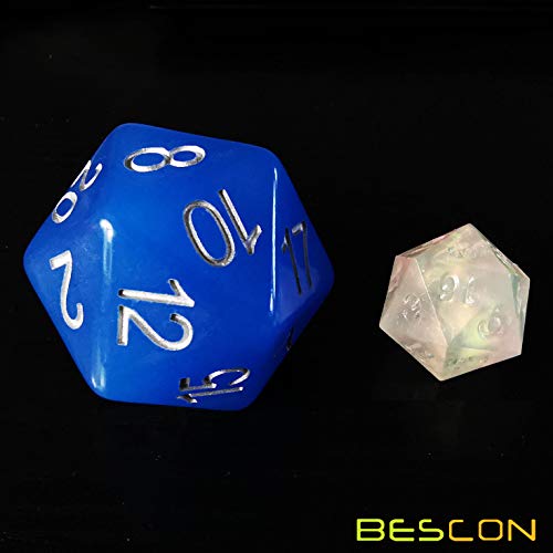 Bescon Jumbo Glowing D20 38MM, Big Size 20 Sides Dice Blue Glow in Dark, Big 20 Faces Cube 1.5 inch - color: Blue Glow in Dark