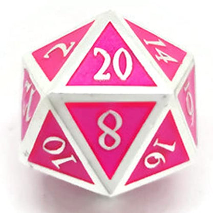 Metal D20 F Dice Critical Fail 20 Sided Die Set DND Number Role Playing Game Dungeons and Dragons D&D Black Silver Red Blue Rainbow Gold Copper Purple Green Pink White (Single Dice, Pink and Silver) - color: Pink and Silver, style: Single Dice