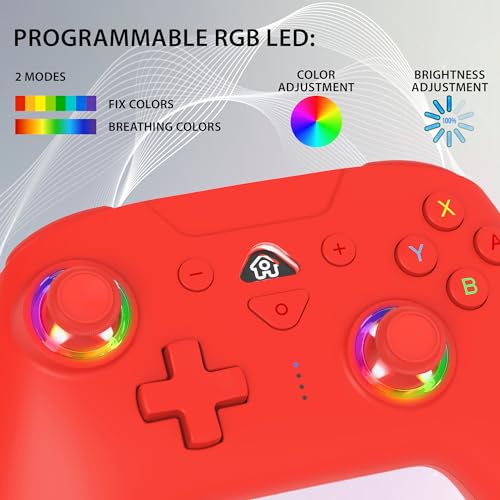 SUBSONIC - Switch and Switch 2 Wireless Controller - LED Pro controller Red | Pro Controller Gamepad for Nintendo Switch 2 and Nintendo Switch, Ergonomic, Programmable LED, Vibration Function, Gyroscope - color: Red