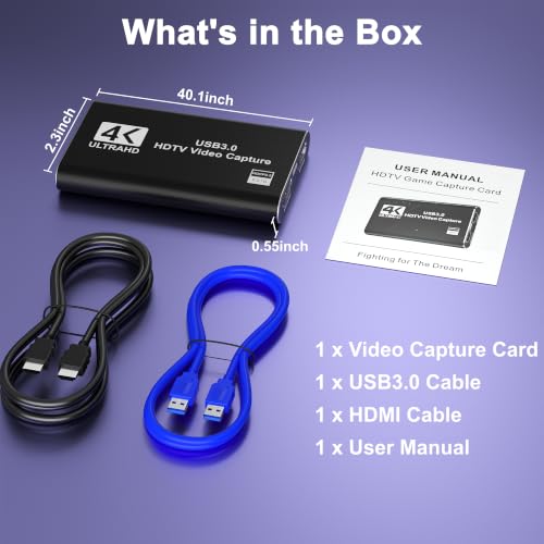 4K HDMI Capture Card, USB 3.0 Video Capture Card for Streaming | Wide Device Compatibility, OBS Compatible, 1080P 60FPS Recording Support