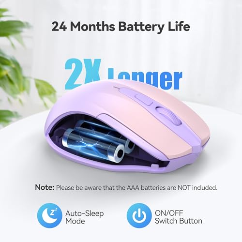 TECKNET Wireless Mouse, 2.4G Ergonomic Computer Mouse, 2600 DPI | Ergonomic Design with Side Grips, Adjustable DPI, 2-Year Battery, Compact Size, USB-A Plug & Play, Wide OS Compatibility - color: Gradient Lavender