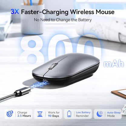 TECKNET Bluetooth Mouse for MacBook, [ USB + BT5.0 + BT3.0 ] Rechargeable Wireless Mouse, Silent Click, 4-Level DPI, Portable Computer Mice for MacBook/MacBook Air/Pro/iPad/Laptop/Android/Windows - color: Platinum