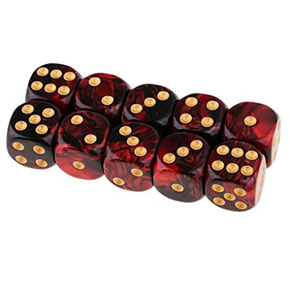 10PCS Polyhedral Dice D6 Dice 16mm Acrylic Dice Game Dice for RPG MTG DND Table Games (Red Black) - color: Red Black