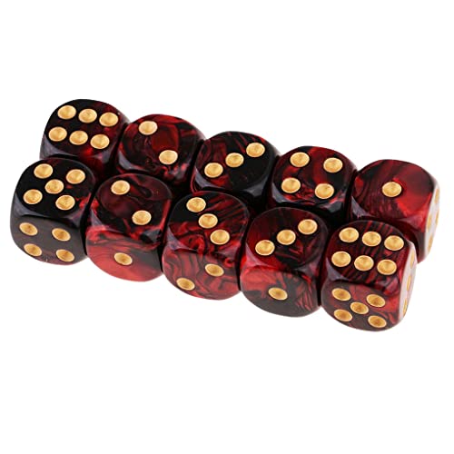 10PCS Polyhedral Dice D6 Dice 16mm Acrylic Dice Game Dice for RPG MTG DND Table Games (Red Black) - color: Red Black