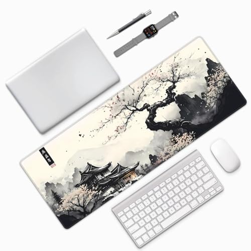 Japanese Mouse Pad, Large Japanese Desk Mat, XL Anime Gaming Keyboard Mat, Non-Slip Rubber Base, Big Extended Desk Protector for Home Office, 31.5”x11.8” - color: Cherry Blossom