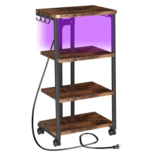 Homeiju AV Media Stand with Charging Station & APP-Controlled RGB Lights | Wooden Entertainment Center, Gaming & TV Stand, Storage for PS5/Xbox/Stereo & DVD Organizer