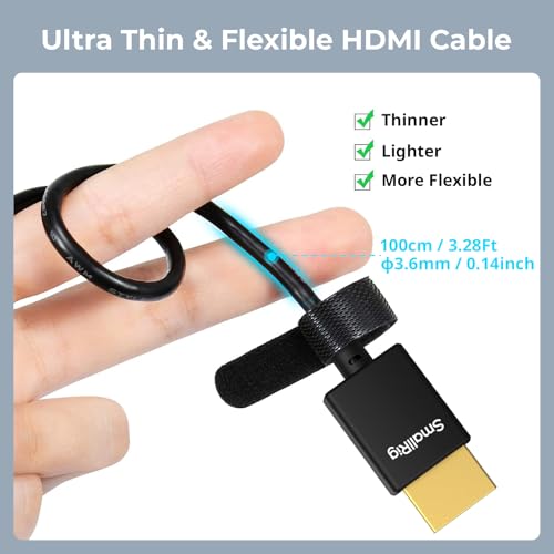 SMALLRIG D to A HDMI Cable Ultra Thin HDMI Cord 100cm / 3.28Ft (Micro to Full HDMI), Super Flexible Slim High Speed 4K 60Hz HDR HDMI 2.0, for Sony A7RIII / A7II / A7M3, for FUJIFILM X-T4 / X-T3-4795 - size: 100CM(D to A)