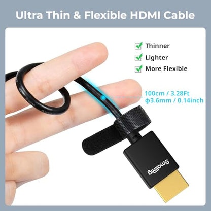 SMALLRIG D to A HDMI Cable Ultra Thin HDMI Cord 100cm / 3.28Ft (Micro to Full HDMI), Super Flexible Slim High Speed 4K 60Hz HDR HDMI 2.0, for Sony A7RIII / A7II / A7M3, for FUJIFILM X-T4 / X-T3-4795 - size: 100CM(D to A)