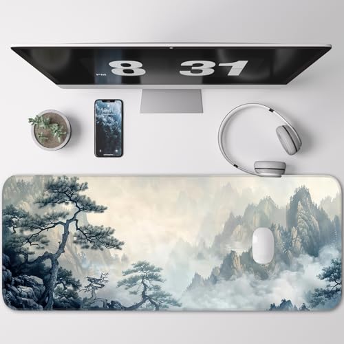 Gaming Mouse Pad, Non-Slip Rubber Base, Enlarged Mouse Pad with Stitching for Gaming, Office and Home, 31.5x11.8 Inch, Mountain Ink Painting - color: Mountain ink painting