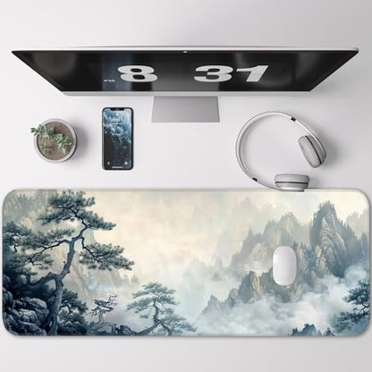 Gaming Mouse Pad, Non-Slip Rubber Base, Enlarged Mouse Pad with Stitching for Gaming, Office and Home, 31.5x11.8 Inch, Mountain Ink Painting - color: Mountain ink painting