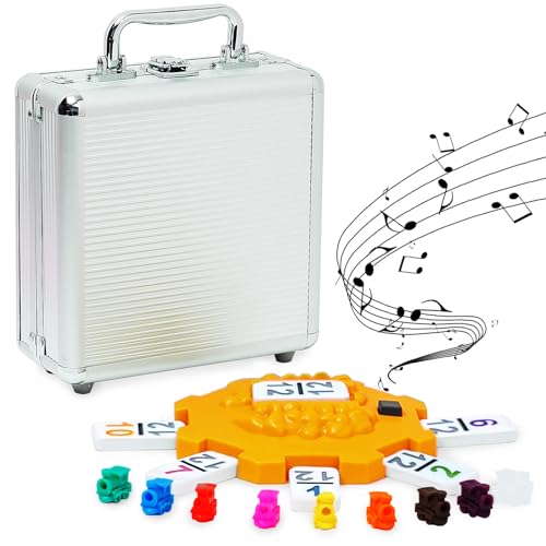 Yinlo Mexican Train Domino Set, Double 12, 91 Tiles, Colored Numbers | Domino Game Set, Real Train Sound Effect Hub, Score Pad and 9 Colorful Trains, Travel Game Set with Aluminum Case - style: Number with Orange Hub