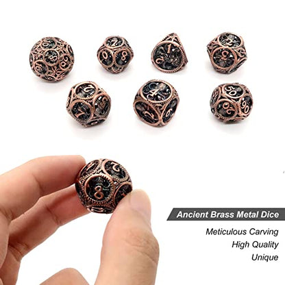 DND Dice,Hollow D&D Metal Dice,Unique Round Ball Design Octopus Dice with Gift Box for Dungeons & Dragon Gaming,7 PCs Steampunk Polyhedral D and D Dic(Ball Octopus red Copper) - color: Ball Octopus Red Copper