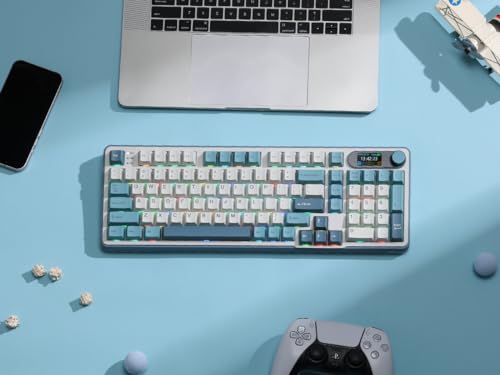 RK ROYAL KLUDGE S98 Wireless Mechanical Keyboard w/Smart Display & Knob | 96% Top Mount RGB Gaming Keyboard BT/2.4G/USB-C, 5-Layer Noise Dampening, Creamy Sound Pre-lubed Switch,Hot Swap, 98 Keys - color: Sky Blue, size: Linear Cream Switch