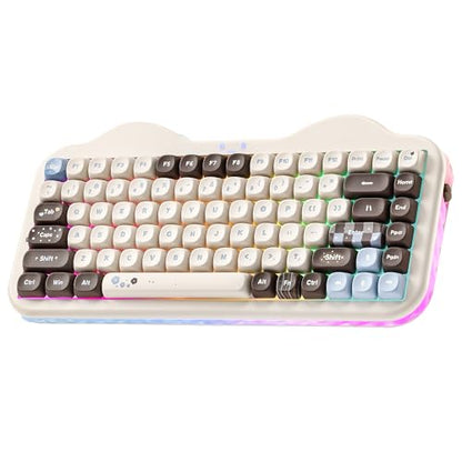 YUNZII C75 Wireless Mechanical Keyboard,75% Layout, Hot-Swappable NKRO,BT5.0/2.4G/USB-C Mode,Dye-Sub PBT MOA Keycaps,RGB Gasket Mount,Cute Cake Design for Mac/Win/Gaming (Choco, Candy Switch) - color: Choco, size: Candy Switch