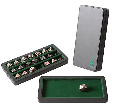 Forged Dice Co. Premium Large Divided Case - Combined Box and Tray - Holds Polyhedral Sets - 21 Felt-Lined Chambers - Magnetic Lid Closure - Perfect Metal Storage Box - Green - color: Green