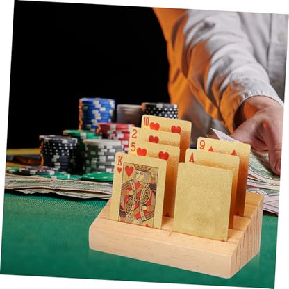 Hemoton Wooden Playing Card Holder Display Stand Sloped and Slotted Design for Easy Access Non- Base Rustic Charm for Game for Card Games