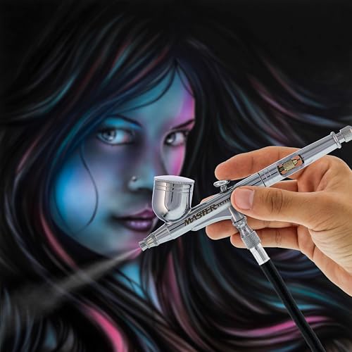 Master Airbrush G233 Performance Pro Airbrush Kit with 3 Nozzle Sets (0.2, 0.3 & 0.5mm Needles, Fluid Tips & Air Caps), Gravity Dual Action - Air Brush Guns for Painting, Aerografo Body Art & Cake - size: Without Hose
